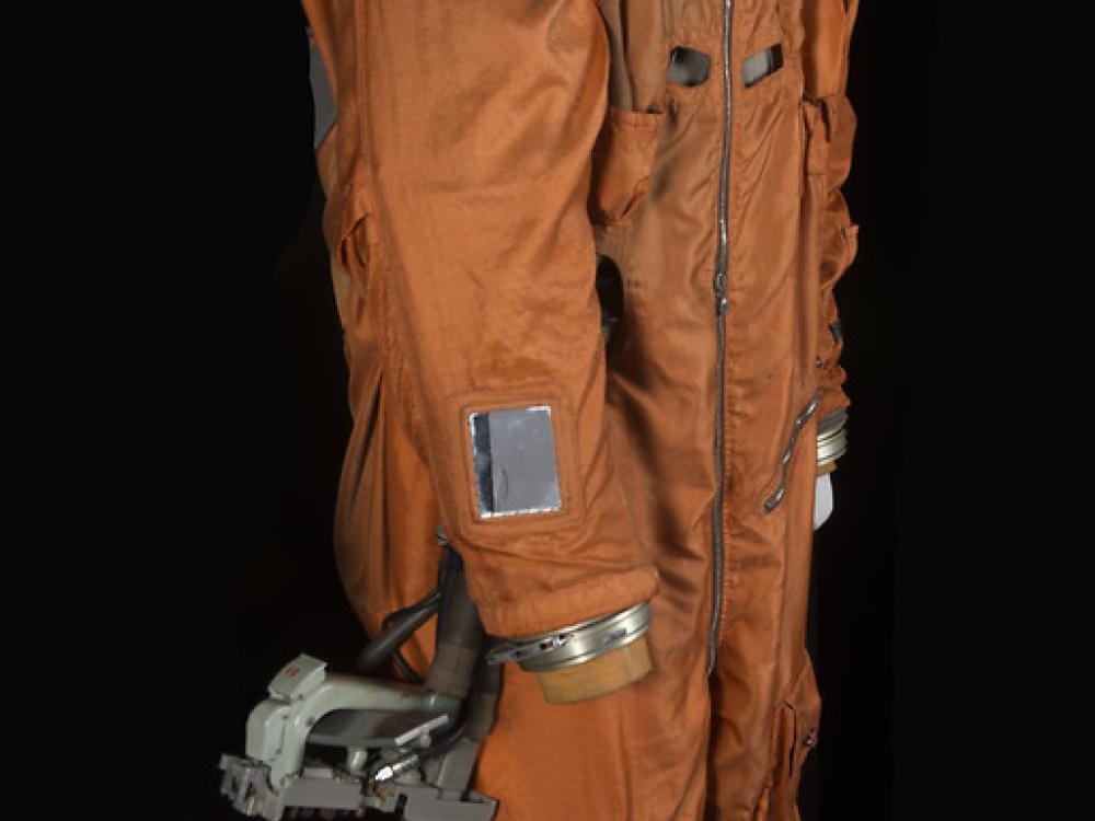 An orange training spacesuit.