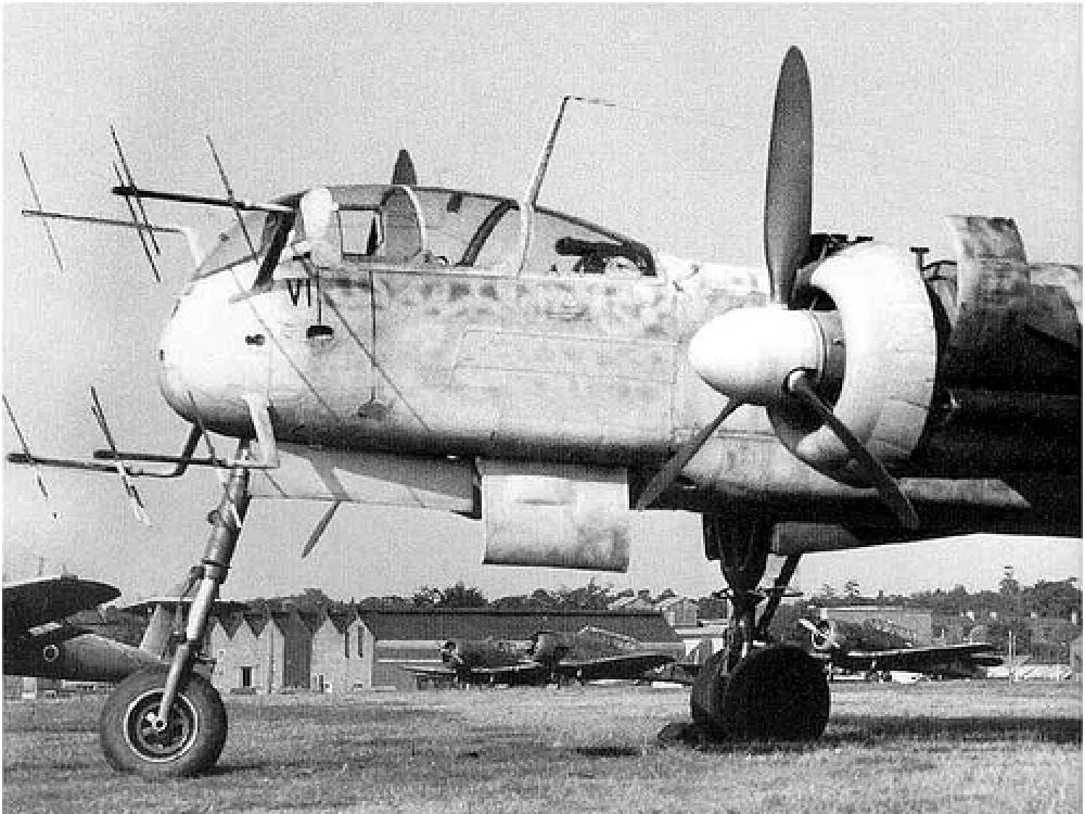 Black and white photograph of a Heinkel He 219 aircraft.