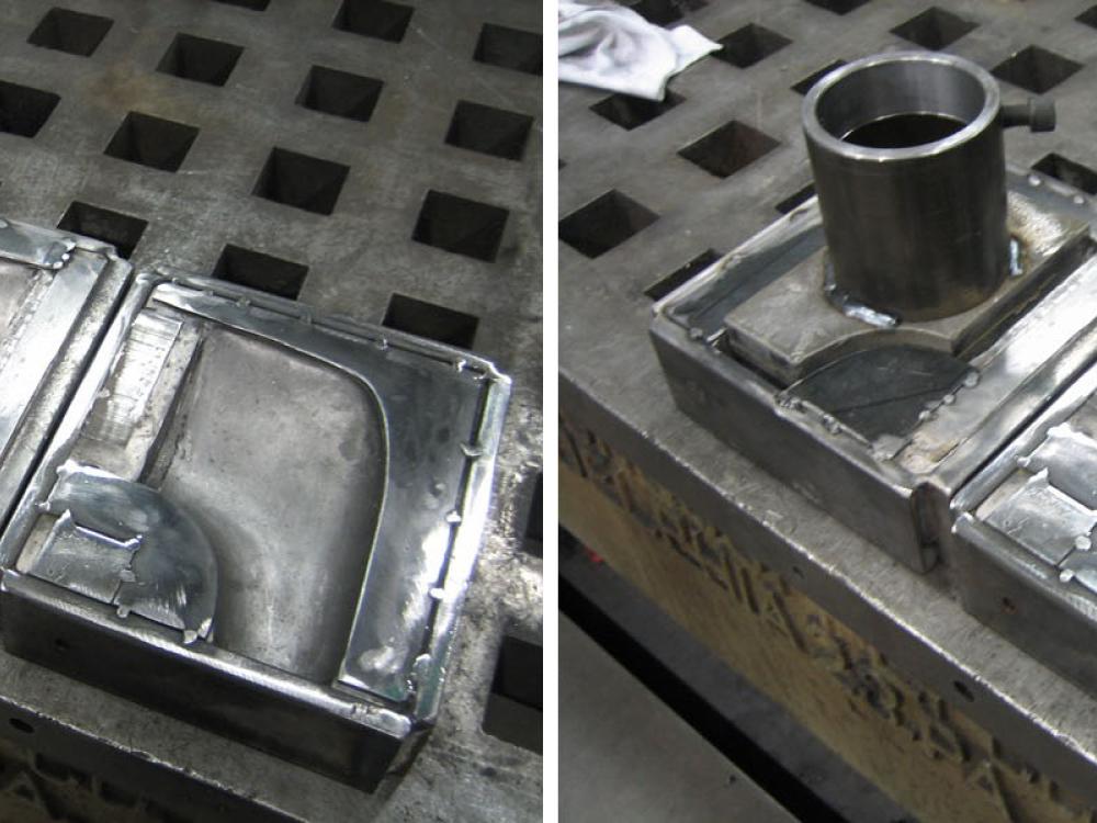 [Left]Cast and plated dies. [Right] Punches sitting inside their cast dies.