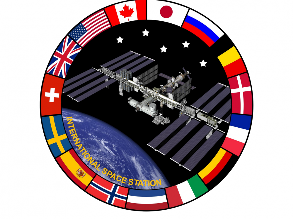 International Space Station surrounded my flags of countries involved 