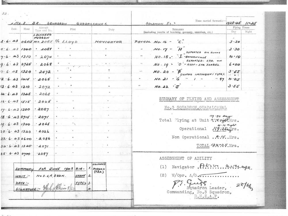 A flight logbook spanning three pages with handwritten details.