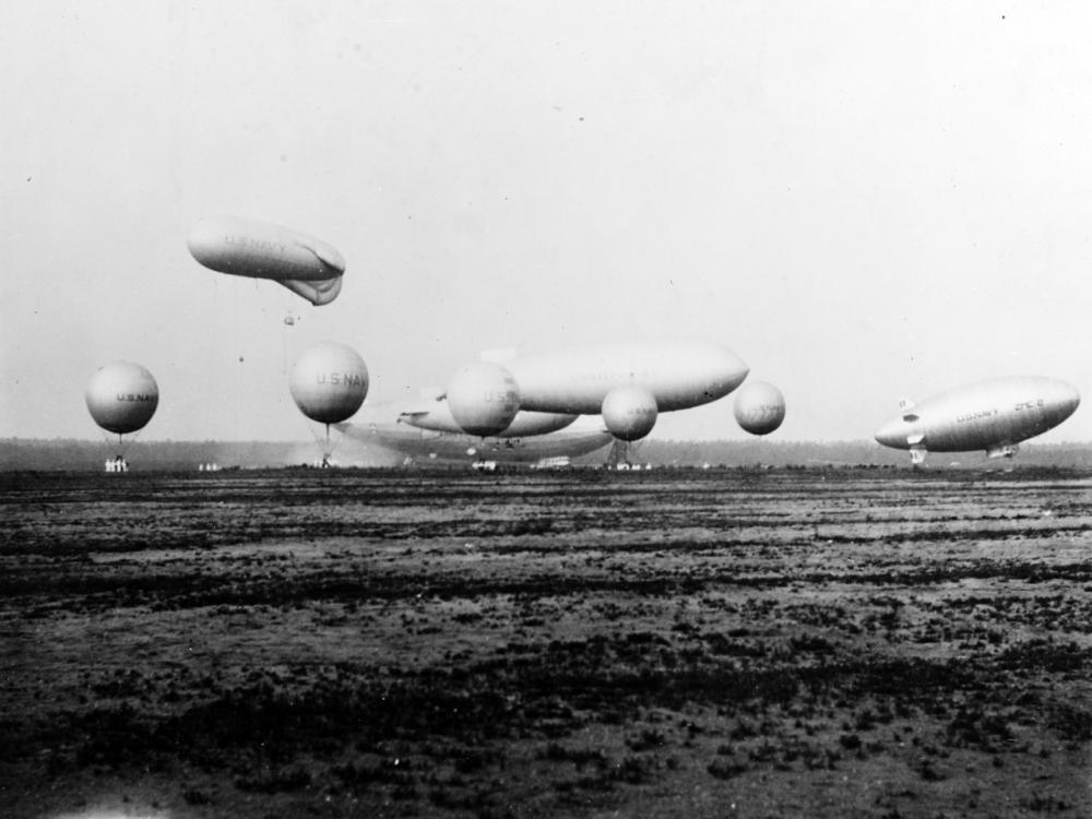 A photograph of an entire lighter-than-air fleet in flight at the same time.