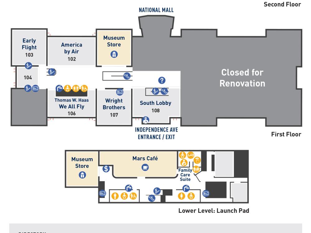 Three floors, cafe on the bottom level, east wing closed on the first and second level. 