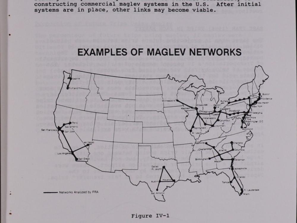 Printed page. Center image is a map of the United States with several networks drawn throughout the country.