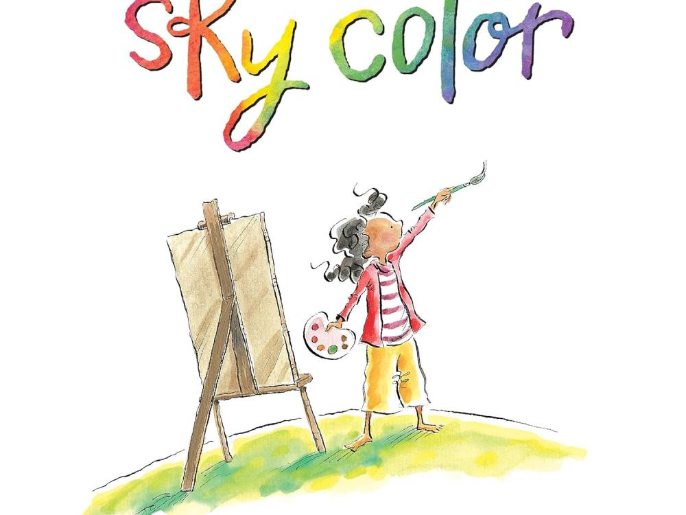 A book cover with an illustration of a person painting and the text "Sky Color"