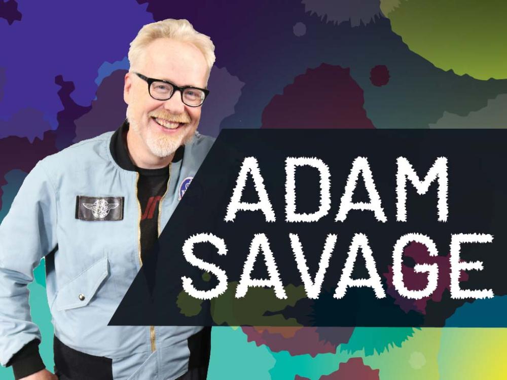 A photo of Adam Savage with text that reads "Adam Savage"