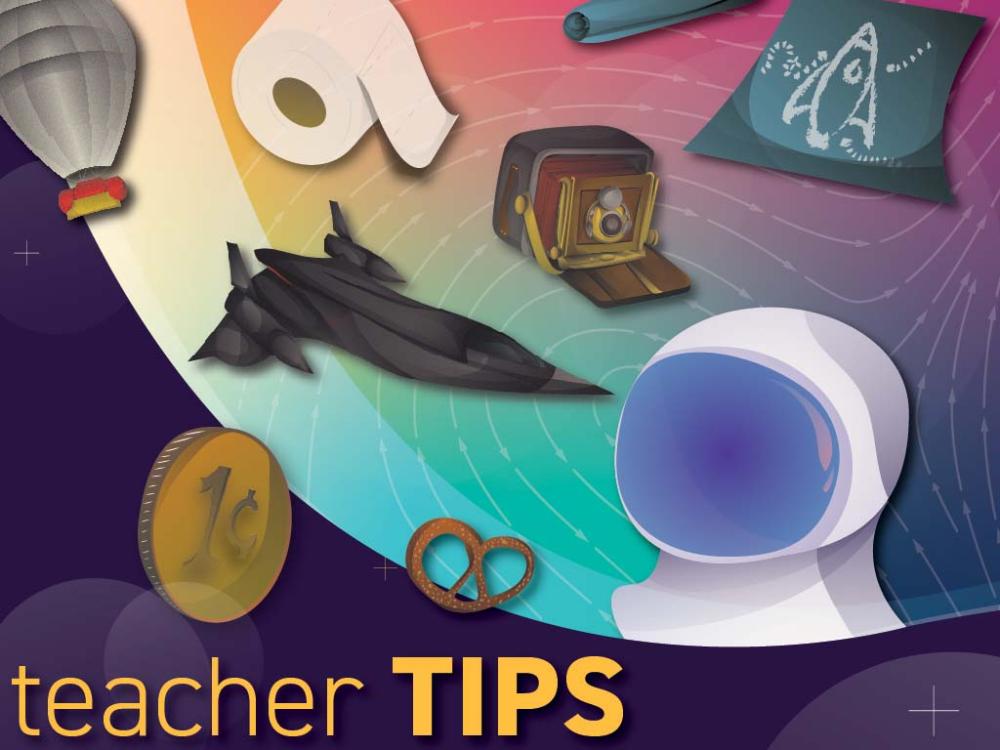 Graphic with clip-art related to aviation and space and text that reads "Teacher Tips"