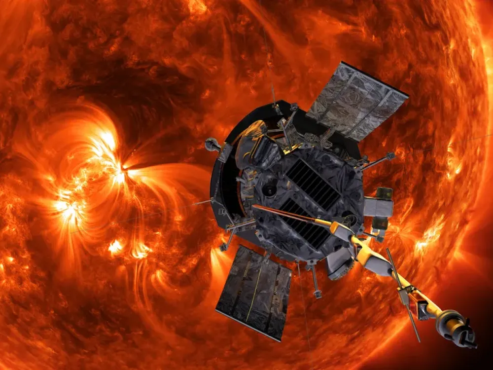 Illustration of a spacecraft approaching the Sun.