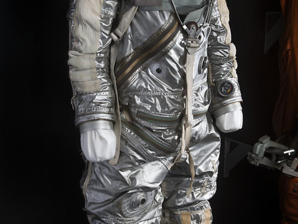 Side view of a space pressure suit.