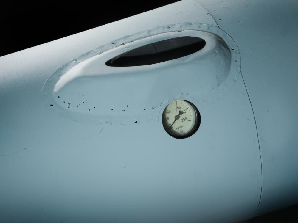 Pressure gauge on a winged glide-bomb missile.