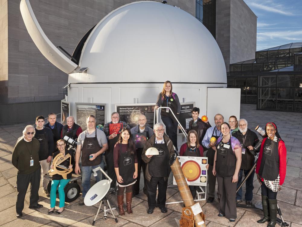 Staff and volunteers outside of the Phoebe Waterman Haas Public Observatory. 