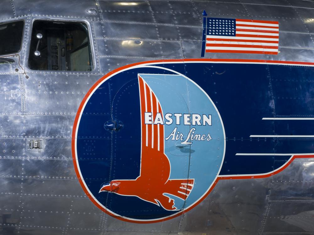 Eastern Air lines logo painted on the fuselage of the plane. 