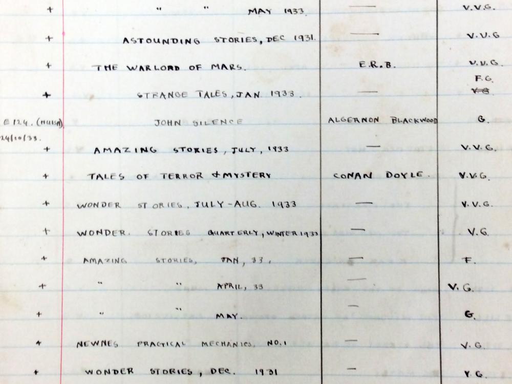 A page from a school notebook used by author Arthur C. Clarke shows the books he had read and acquired, while also rating the books individually.