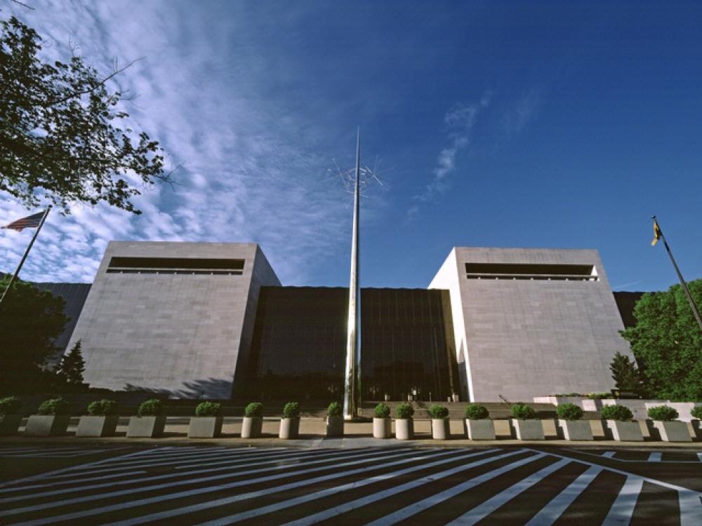 The exterior of the National Air and Space Museum's three-story National Mall Building as seen from the side facing the National Mall.