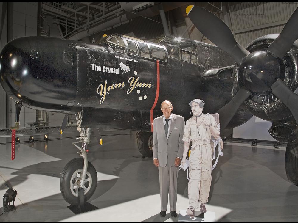 John Myers in front of the P-61 at the Udvar-Hazy Center