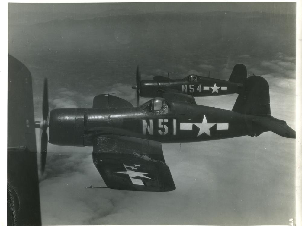 John Glenn flying his VMF-155 Corsair, 1943