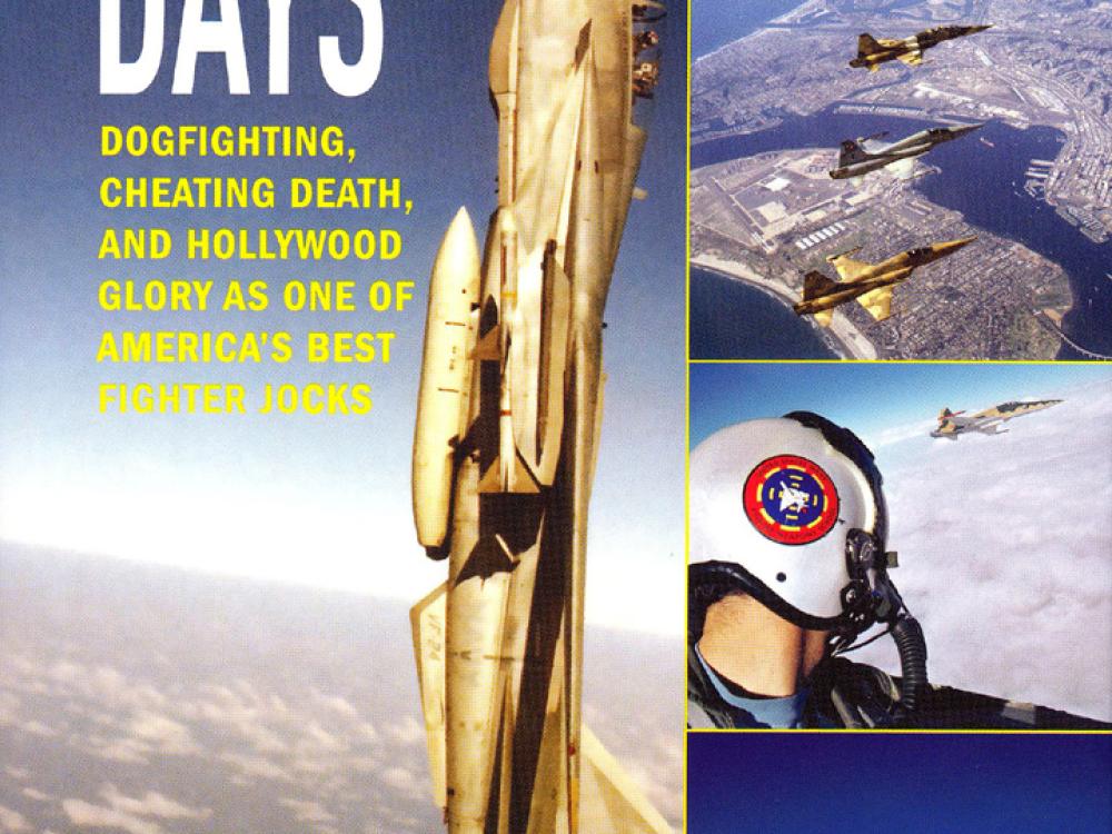 A book cover for a book titled "Top Gun Days" with multiple images of fighter airplanes.