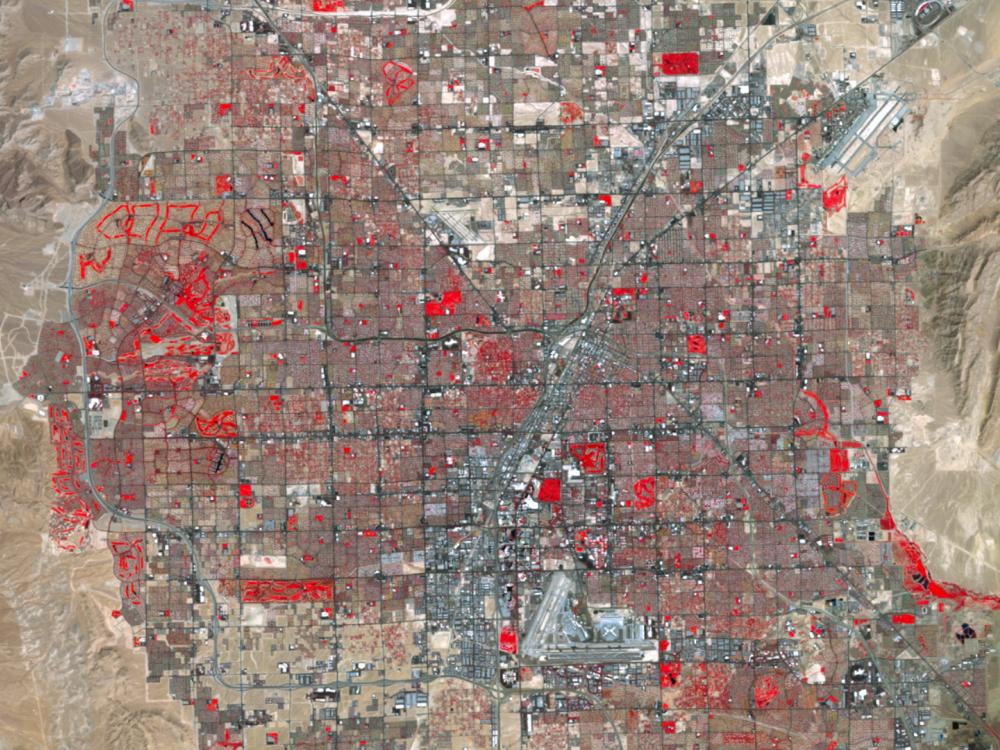 Satellite image of Las Vegas and the deserts surrounding the city.