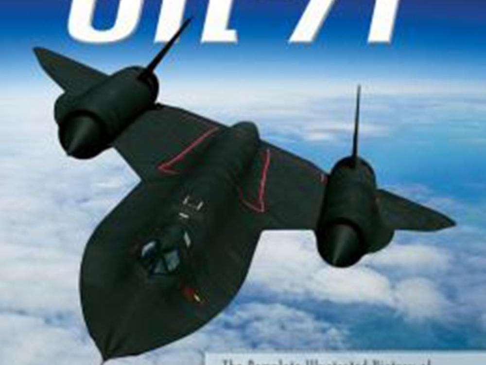 Book cover featuring an image of the SR-71 Blackbird, a black reconnaisance airplane, in flight. The word "SR-71" is displayed in white text as the title of the book above the SR-71.