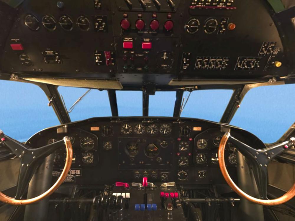 View inside the cockpit of the Boeing 307 Stratoliner