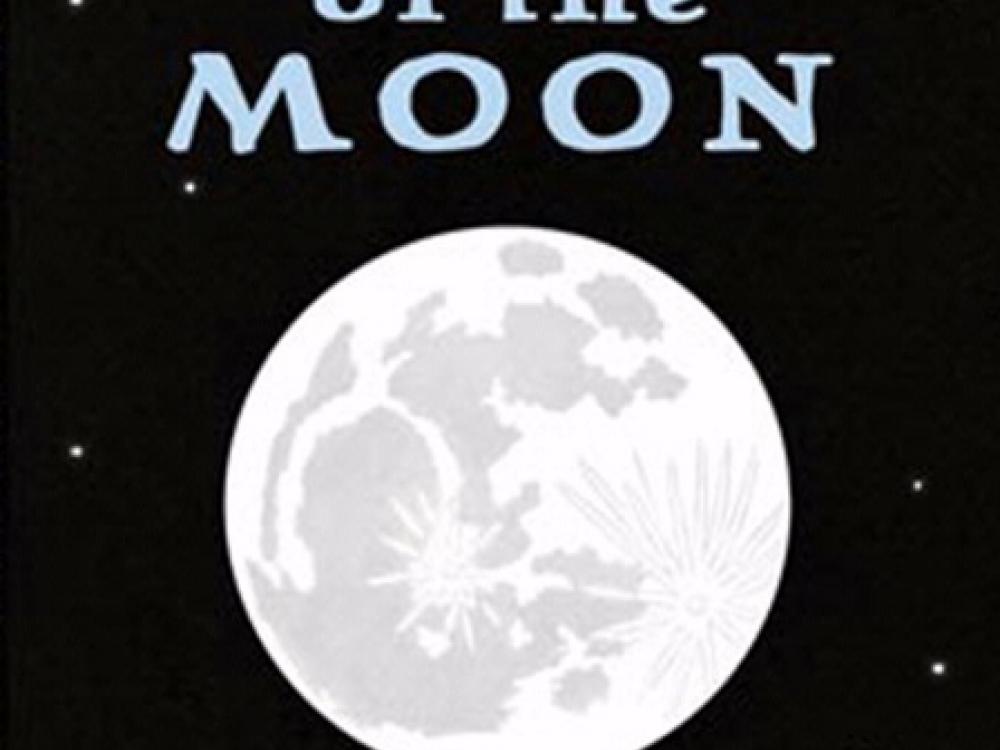 Book cover for a book about the Moon with an illustration of a full moon in space.