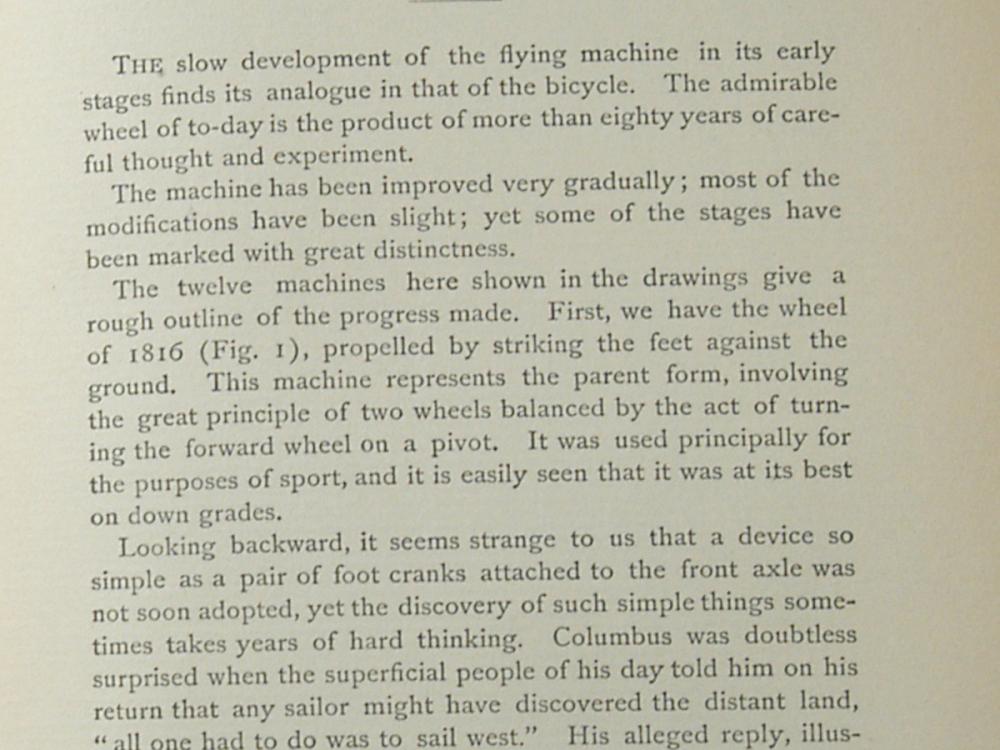 A page of an article from the late-1800s about a potential connection between bicycles and flight.