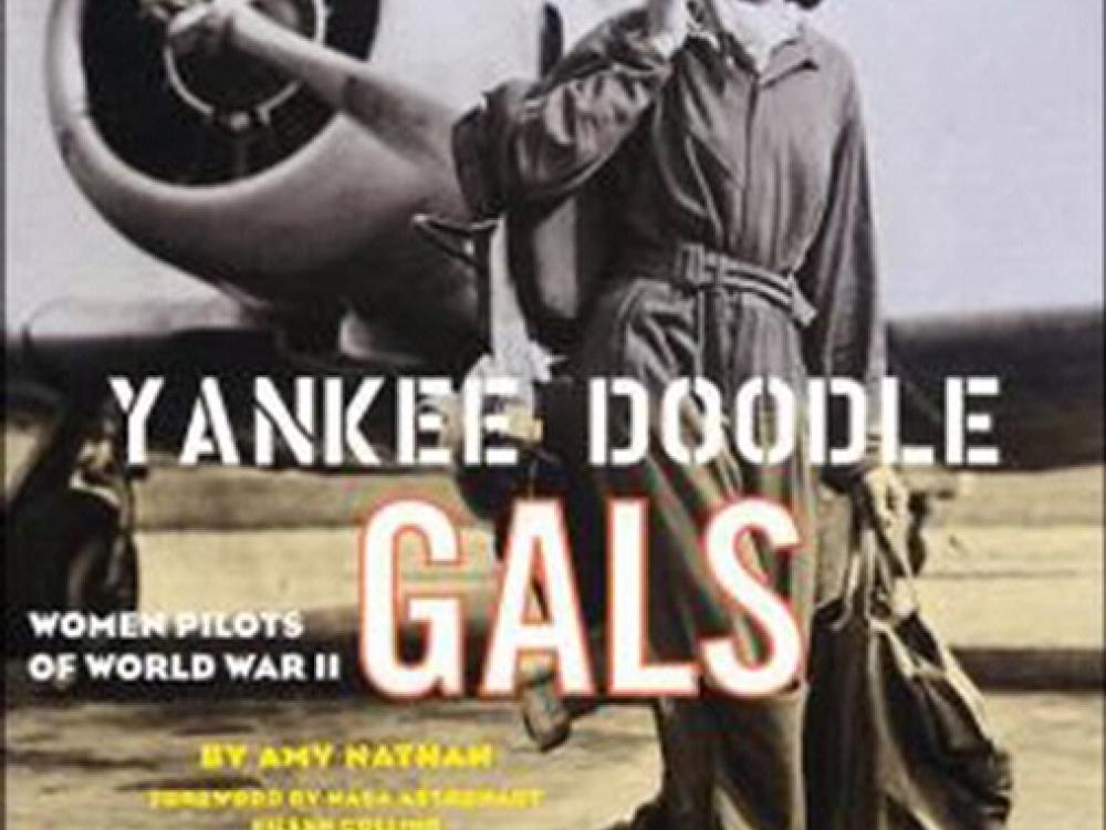 Book cover for a book about female pilots in World War II with a background of a woman in aviator gear walking away from a plane.