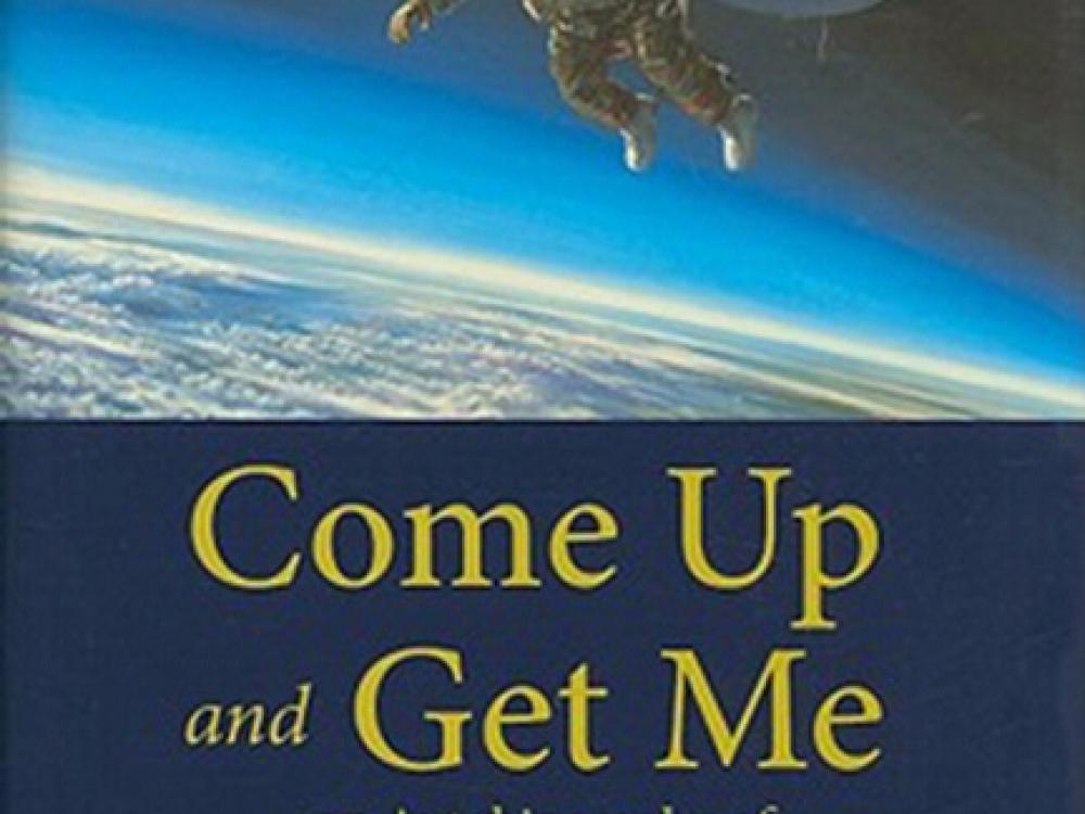 Book cover for an autobiography about Colonel Joe Kittinger featuring a depiction of a person free falling near the edge of the Earth's atmosphere.