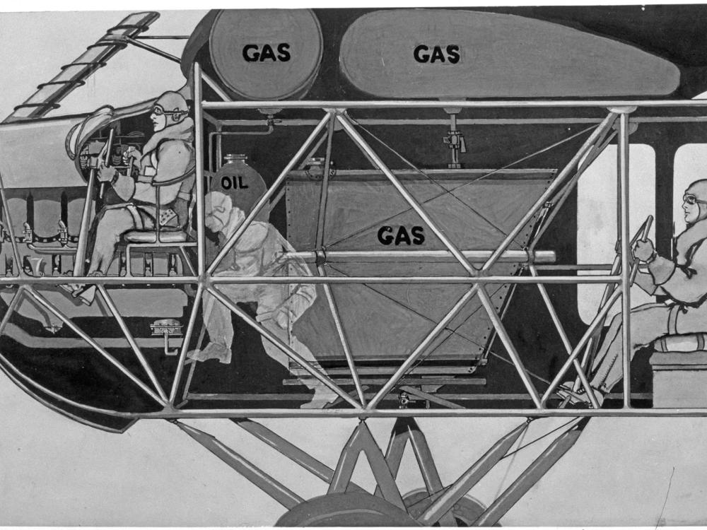 A depiction of modifications made to the T-2 with small pilots drawn to show where changes were made.