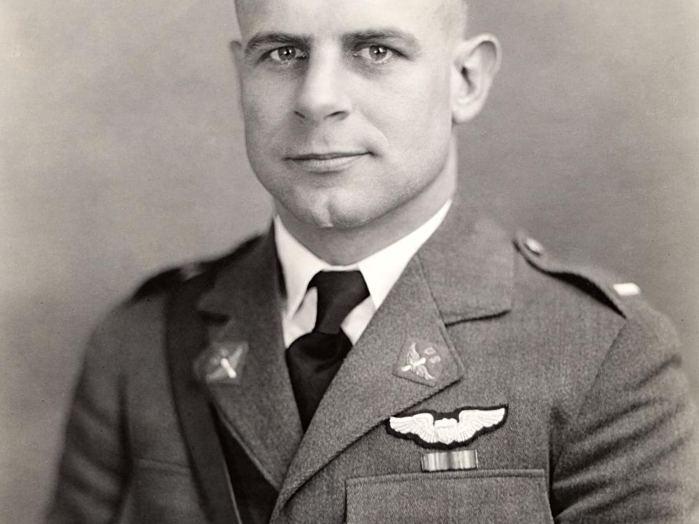 James H. “Jimmy” Doolittle, a white male air racer turned World War II pilot, poses for a portrait in U.S. Army Air Service uniform.