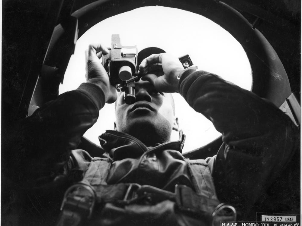 Tuskegee Navigation Cadet with Sextant