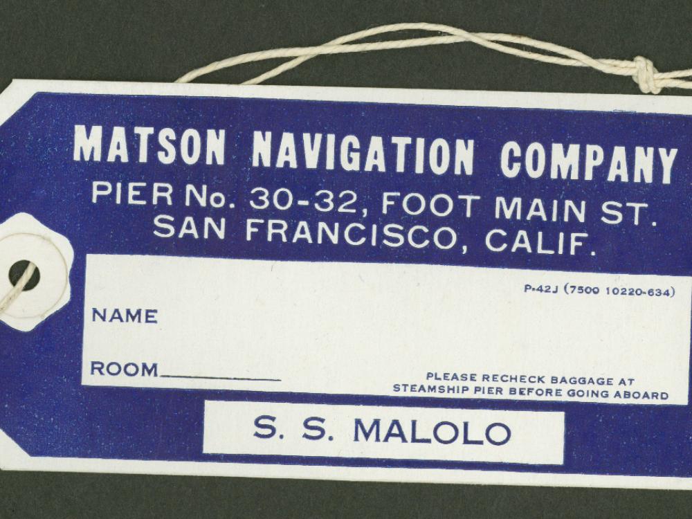 S.S. <em>Malolo</em> Baggage Tag