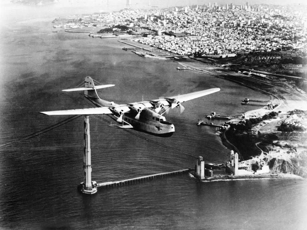 <em>China Clipper</em> over Golden Gate Bridge