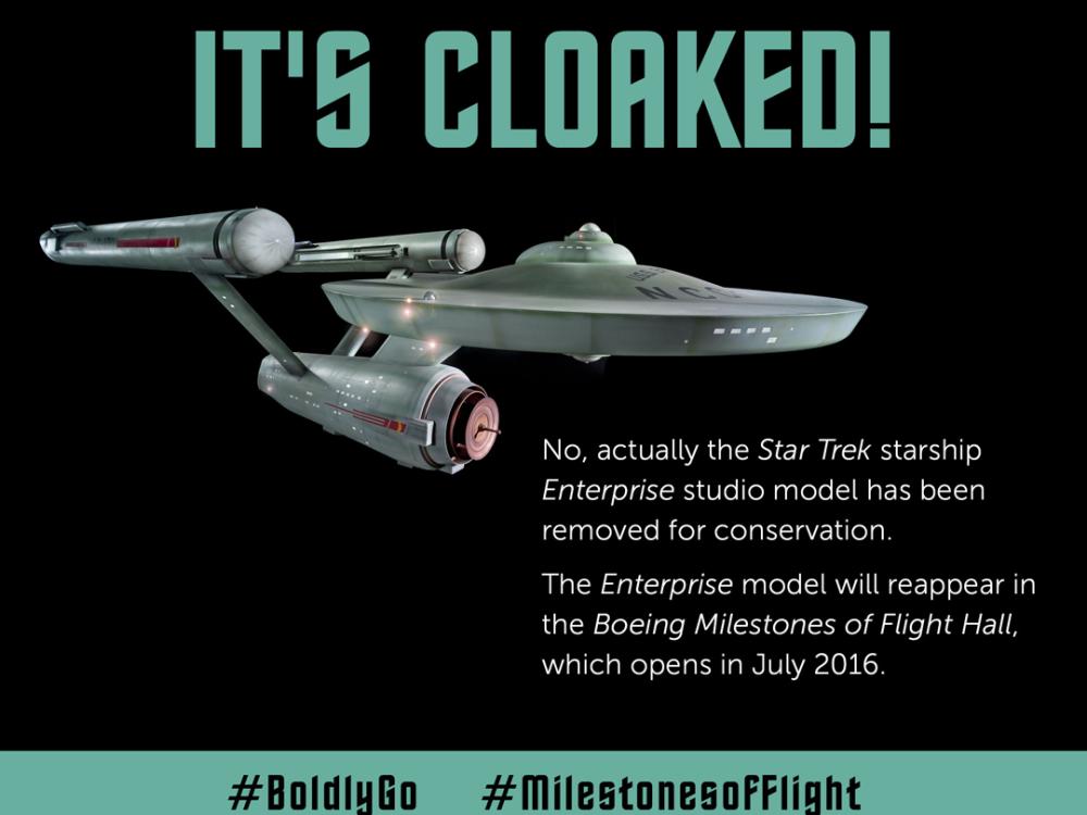 Label announcing the conservation of the Starship Enterprise studio model.