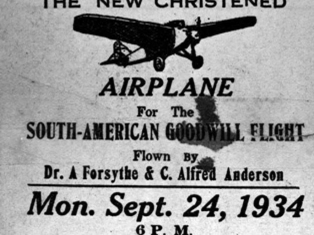 A flyer promoting an exhibition featuring the Booker T. Washington airplane.