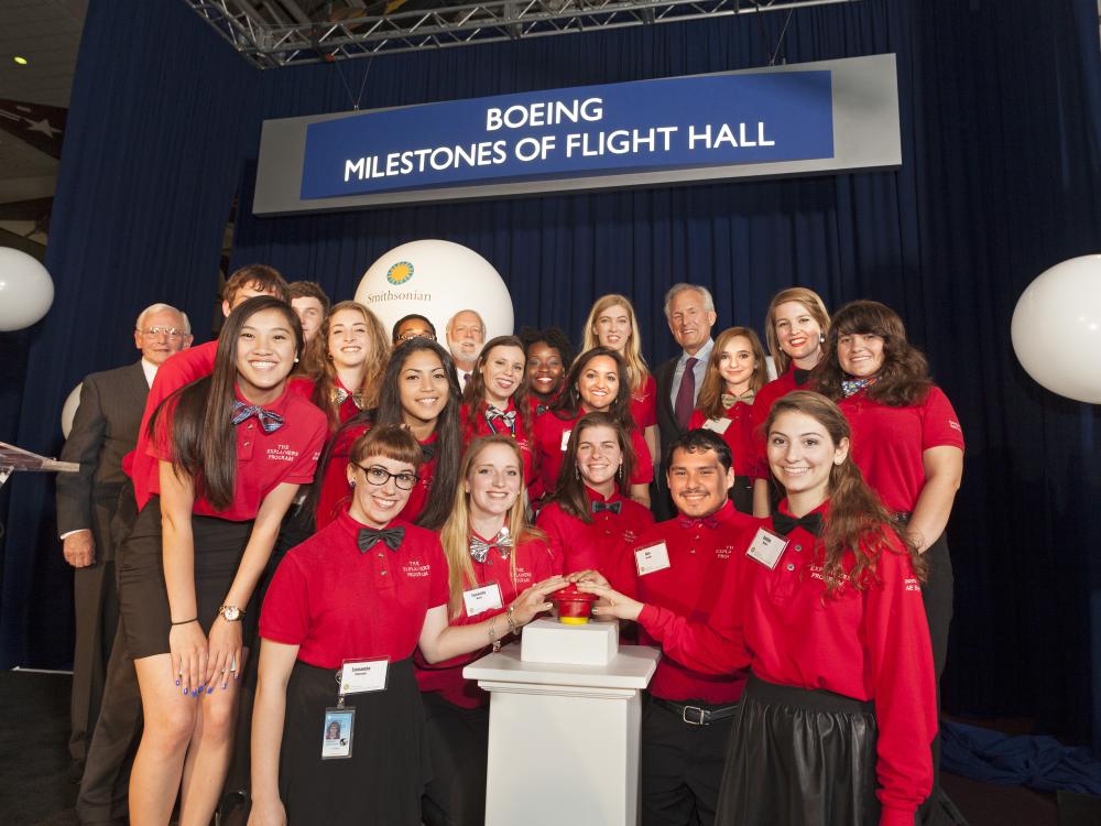 Museum Explainers at the unveiling of the Boeing Milestones of Flight Hall