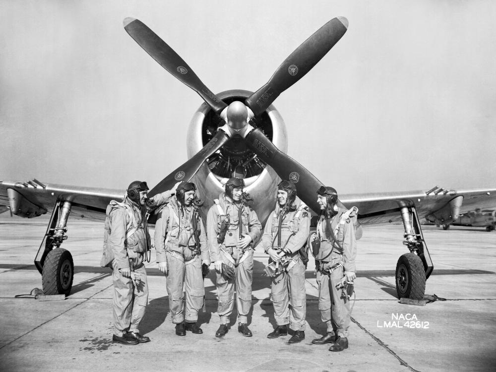 NACA Test Pilots with P-47 Thunderbolt Figher