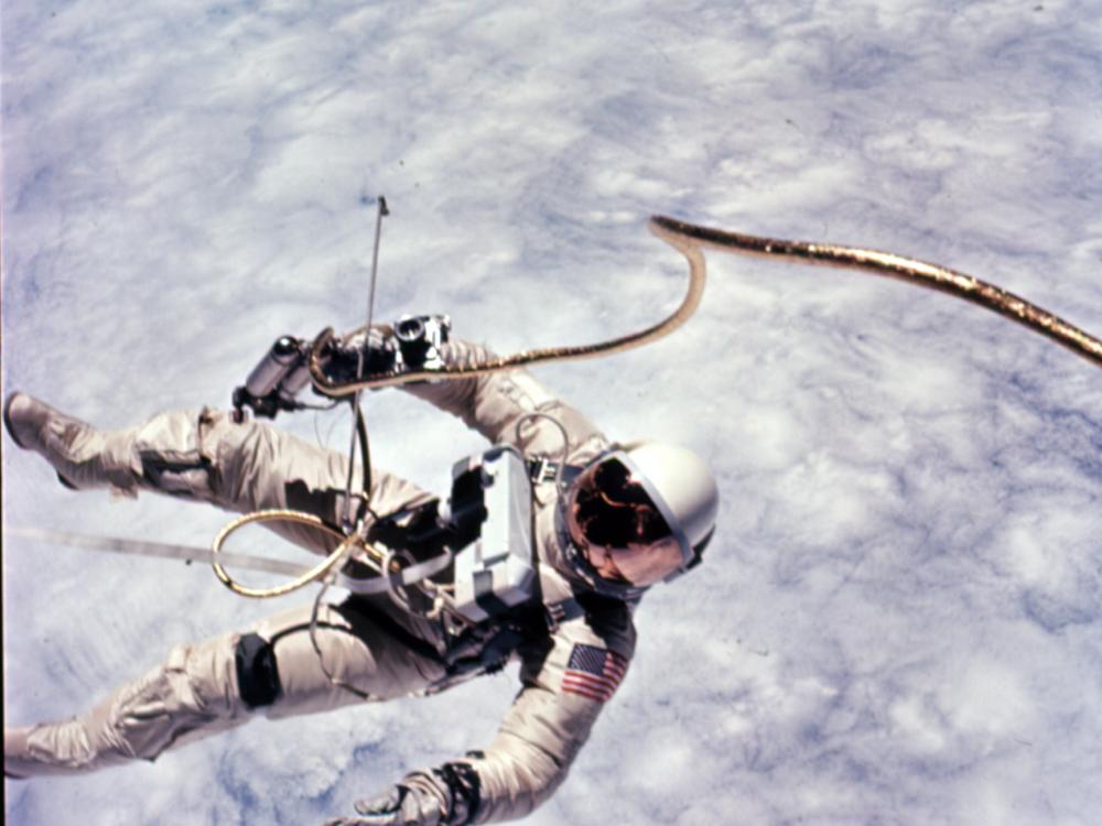 Astronaut Edward White during first EVA performed during Gemini 4 flight