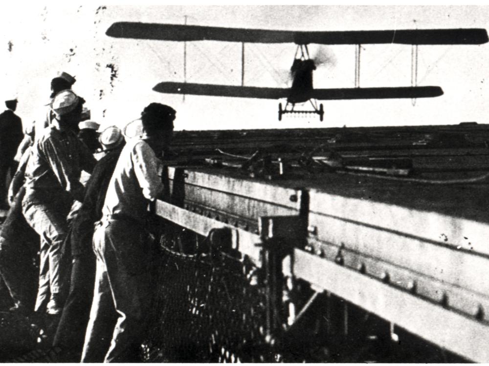 Lt. Cmdr. Godfrey Chevalier landing on the USS Langley