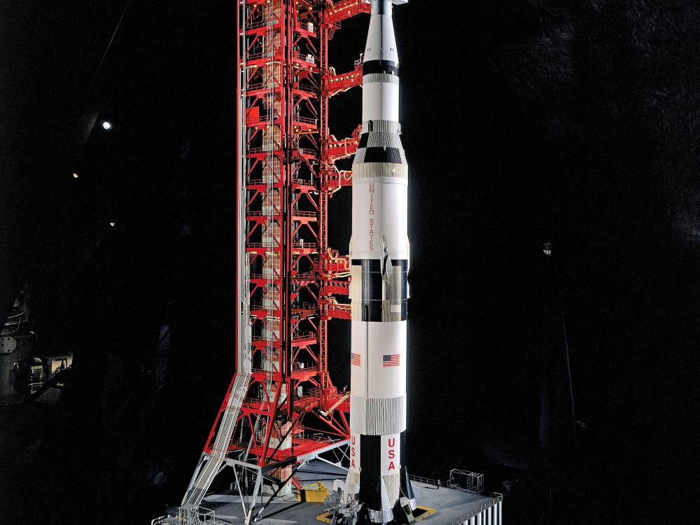 Saturn V rocket model in Apollo to the Moon