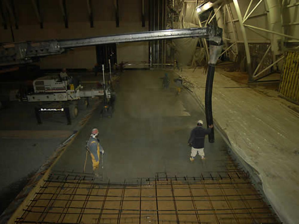 Preparing the floor of the Aviation Hangar