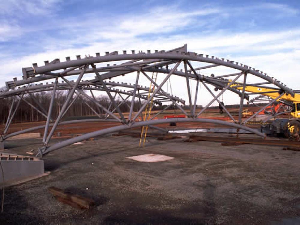 One end of 3-piece truss ready for erection