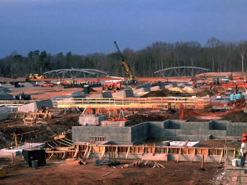 Wide view of Udvar-Hazy Center construction