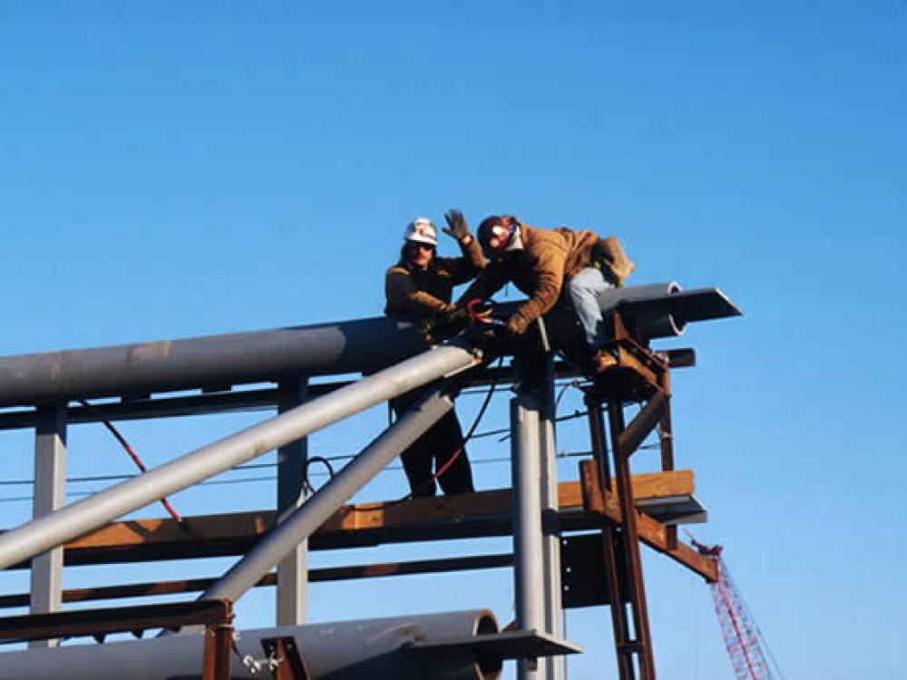 Udvar-Hazy Center steel workers in the air