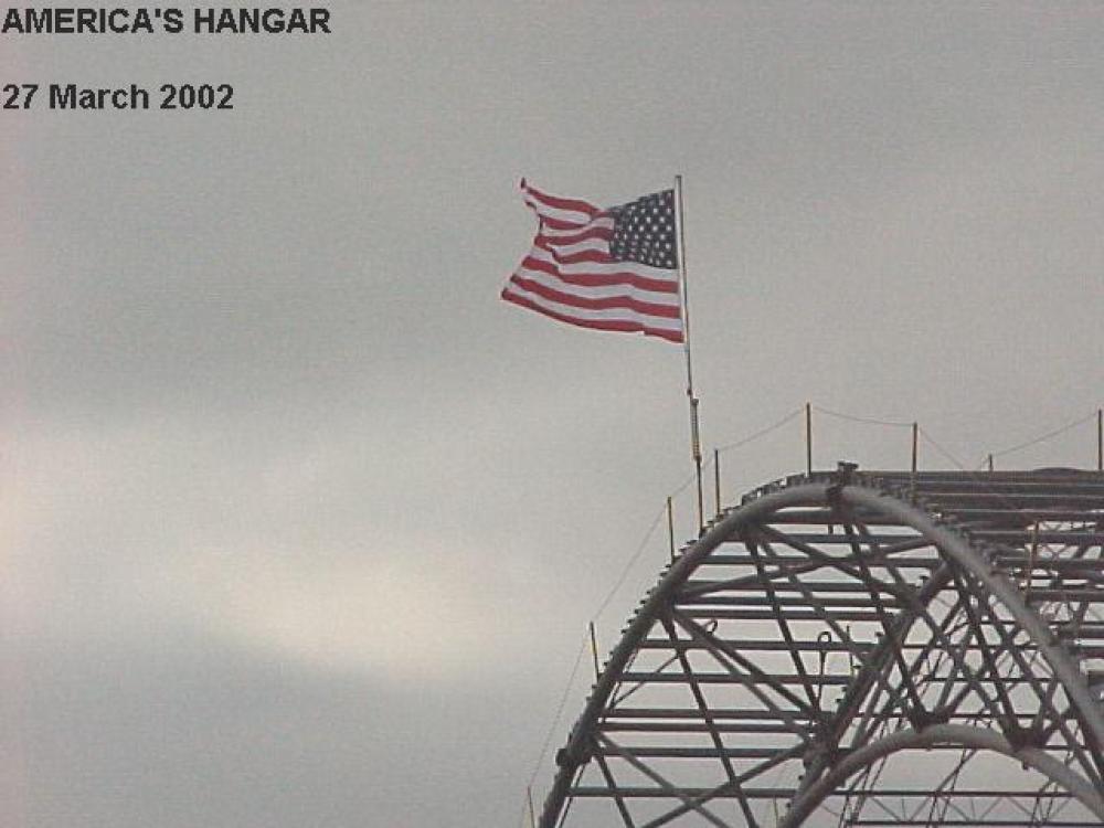 American flag over Udvar-Hazy Center truss