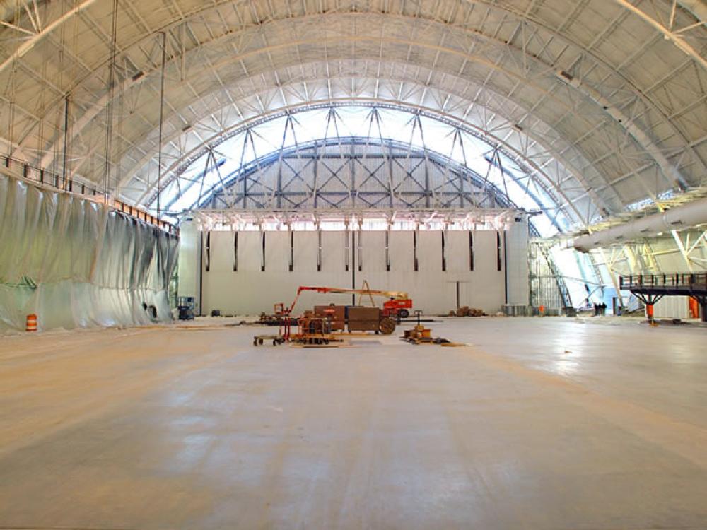 Hangar doors from inside the Aviation Hangar