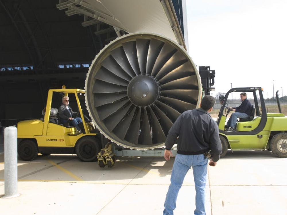 Pratt & Whitney PW4098 Turbofan Being Moved into the Udvar-Hazy Center