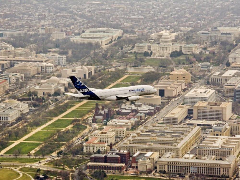 A380 Flies over the National Mall in Washington, DC