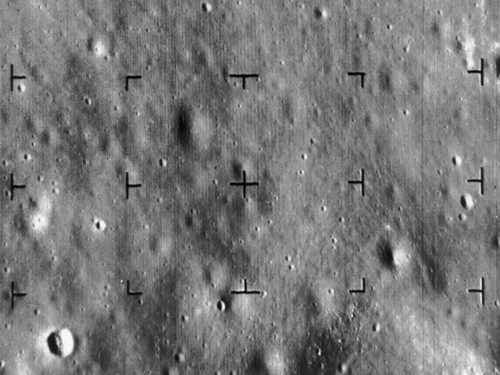 A small section of the moon photographed by the Ranger 8 spacecraft