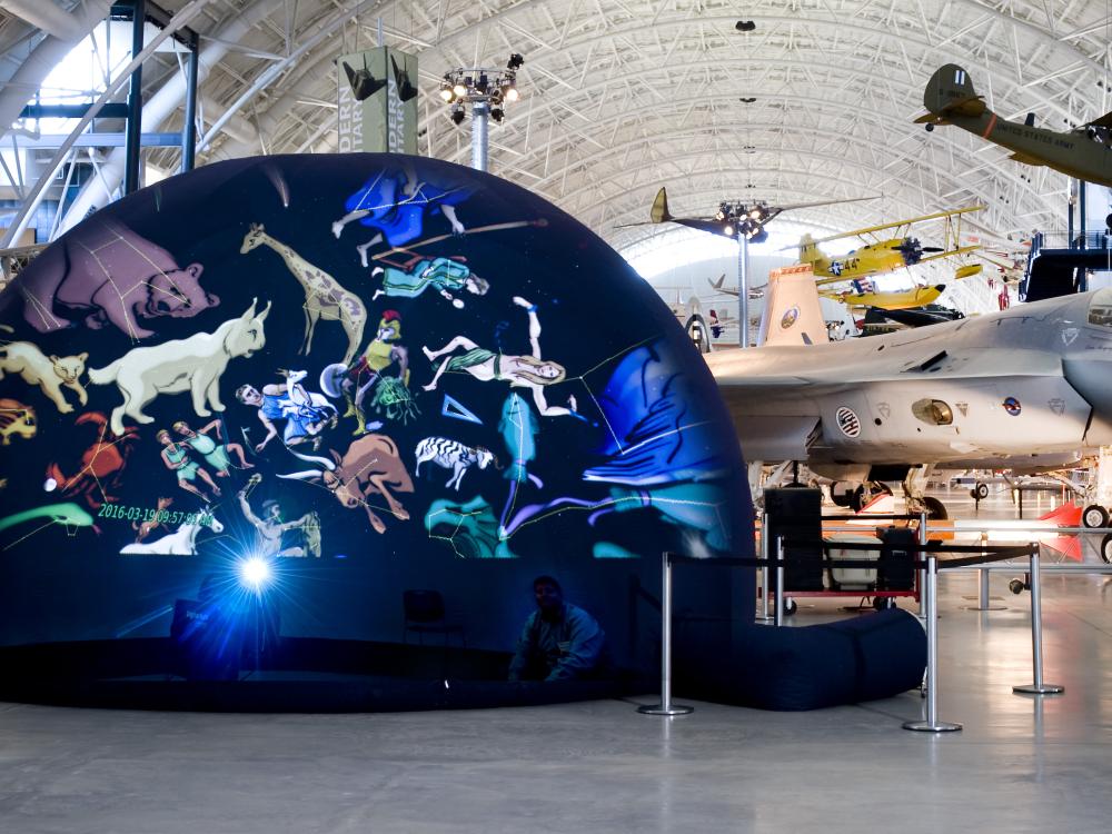 A large inflatable tent inside the Udvar-Hazy Center is used to show planetarium shows